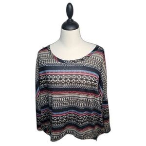 living doll Women's Tunic Top size Lg Aztec Tribal 3 Button Down Back High Low